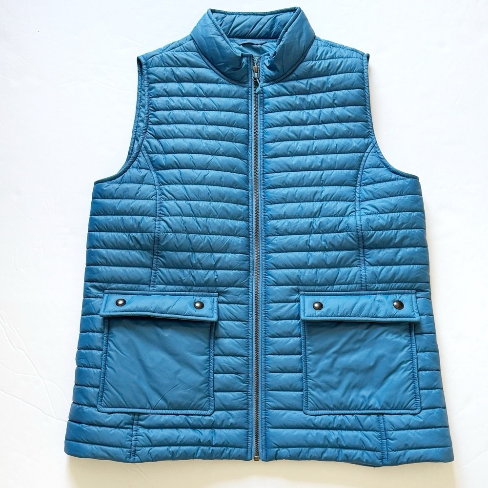 Vineyard Vines Quilted Puffer Vest Womens M Blue Full Zip Light Packable Pockets